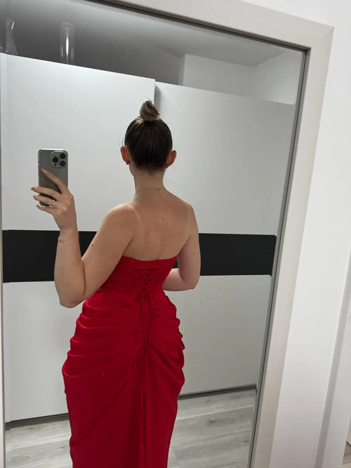 Le Dhalia — Robe De Soirée Drapée Sans Bretelles — photo d'un client 8